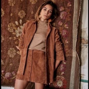 Sezane Jupe Alison Tan Suede Skirt Size 34 US 2 Camel 100% Leather.